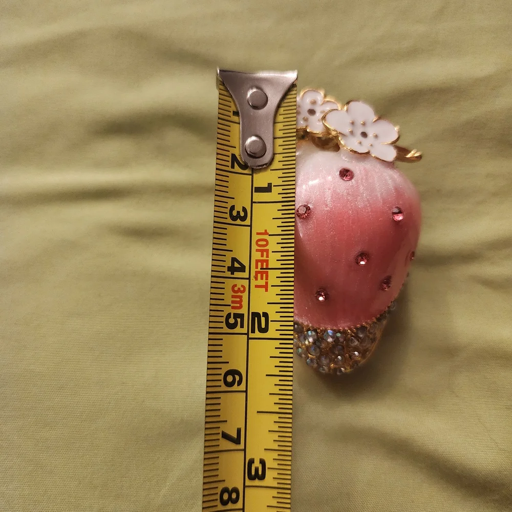 Pink Strawberry Trinket Jewelry Box Proposal Ring Box Rhinestone Enamel